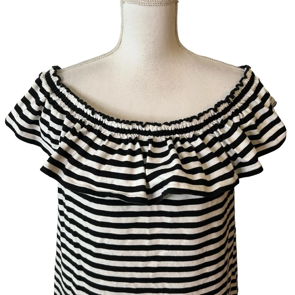 Kate Spade‎ Off the Shoulder Striped Cotton Jersey Knit Dress Sz XL Black White